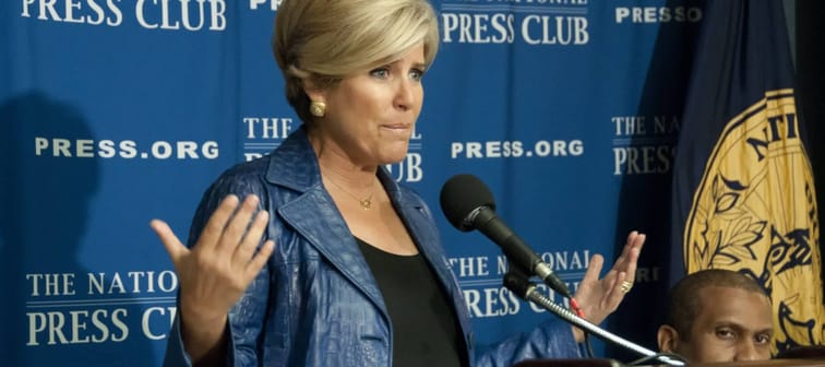 WASHINGTON, DC - JANUARY 12:  Financial adviser, author, and TV personality Suze Orman speaks at a press conference at the National Press Club, January 12, 2012, in Washington, DC