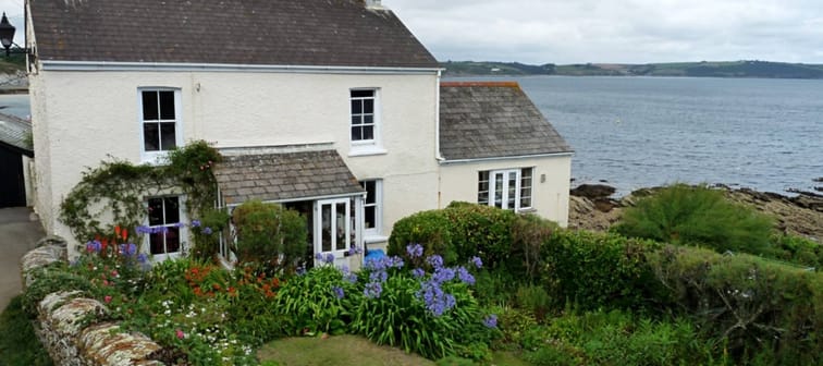 Desirable property, Cornish cottage with sea view, Cornwall, UK, with copy space. High quality photo