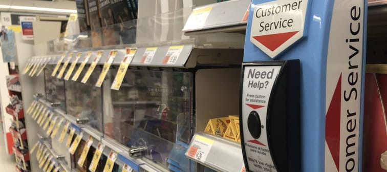 A customer service help button is shown at a Walgreens. in New York, N.Y., Dec. 16, 2022.
