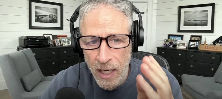 Jon Stewart hosts his podcast The Problem with Jon Stewart.