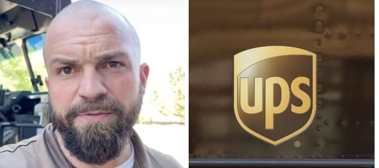 Left: Screenshot of Skyler Lee Stutzman Right: UPS logo on truck