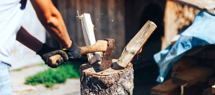 Ax cutting log.