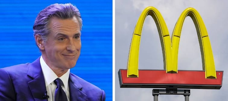 Left: California Governor Gavin Newsom Right: McDonald's sign
