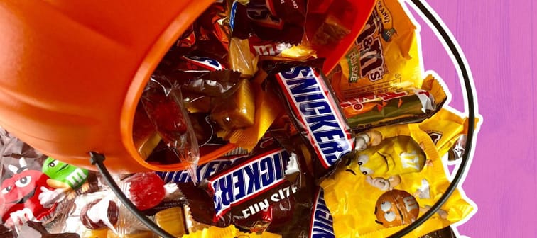 bucket of candy tipped over, spilling its loot