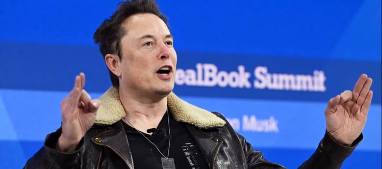 Elon Musk speaks onstage during The New York Times Dealbook Summit 2023 at Lincoln Center in New York City.