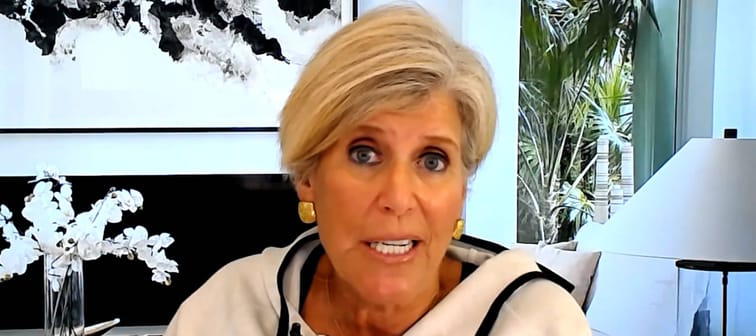 Screenshot of Suze Orman speaking during a video interview with Moneywise.