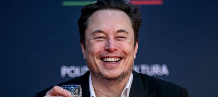 Elon Musk, chief executive officer of Tesla Inc and X (formerly Twitter) Ceo speaks at the Atreju political convention organized by Fratelli d'Italia (Brothers of Italy)