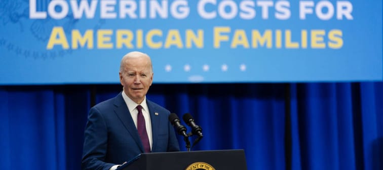 President Joe Biden speaks during an event about lowering costs for American families at the Granite State YMCA