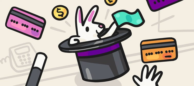 An illustration for cash-back credit cards show in a rabbit pulling money out of a hat