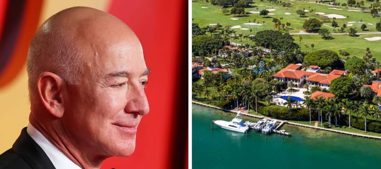 Jeff Bezos and an aerial shot of Indian Creek Island