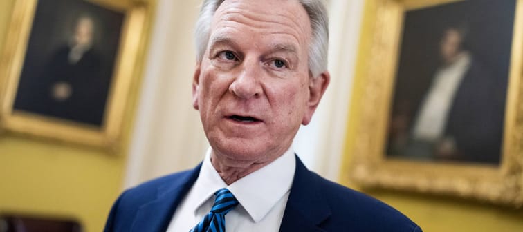 Sen. Tommy Tuberville of Alabama speaks with reporters in the U.S. Capitol in Washington, D.C., March 20, 2024.
