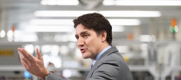 Prime Minister Justin Trudeau speaks to the media following a tour at IBM in Bromont, Que., Friday, April 26, 2024. The federal government is announcing an investment of nearly $60 million in