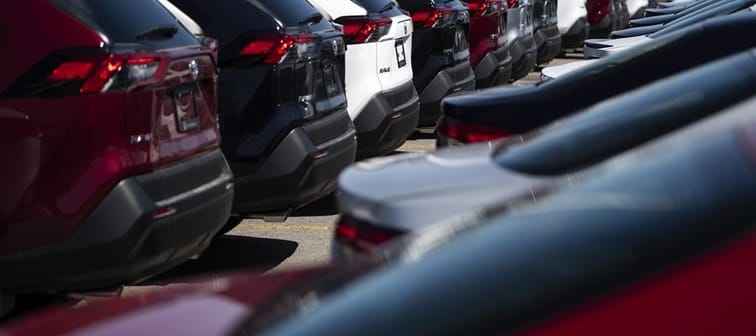 SUVs for sale are seen at an auto mall in Ottawa, April 26, 2021. DesRosiers Automotive Consultants Inc. says April car sales were up 14 per cent, compared to the same time last year.