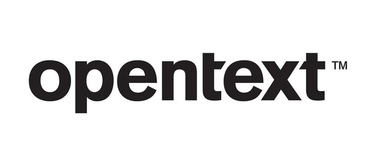 The logo for OpenText is shown in this undated handout photo. 