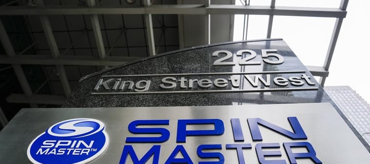 Spin Master signage is pictured in Toronto, Friday, Sept. 8, 2023. 