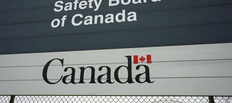Transportation Safety Board of Canada (TSB) signage is pictured outside TSB offices in Ottawa on Monday, May 1, 2023. A Transportation Safety Board report says a small float plane coming in n