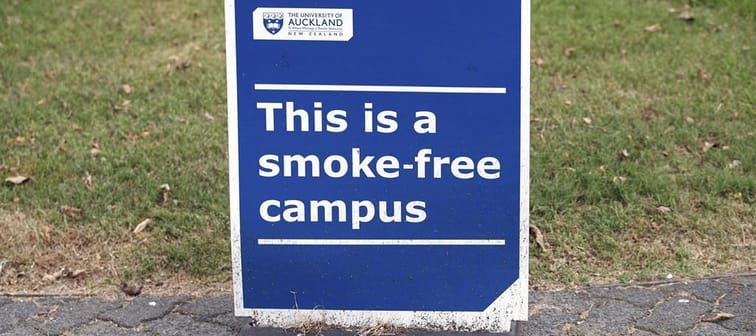 In a bold bid to stop young people from smoking, health officials in P.E.I. are proposing a ban on tobacco sales to anyone born after a certain date. A sign indicates that the University of A