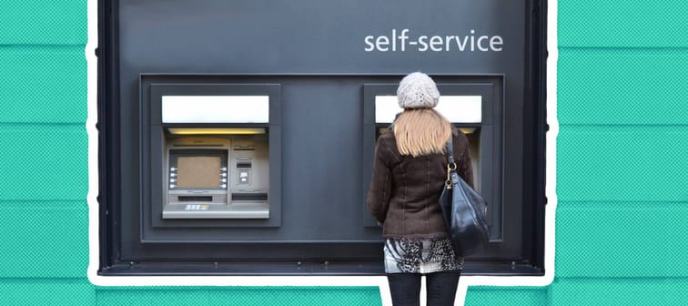 Woman at a bank ATM