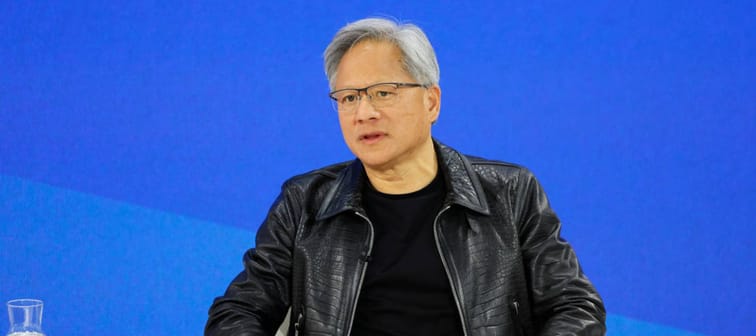 Founder and C.E.O. of NVIDIA Jensen Huang speaks during the New York Times annual DealBook summit on November 29, 2023 in New York City