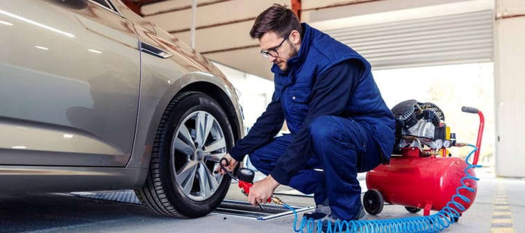 Filling a tire.