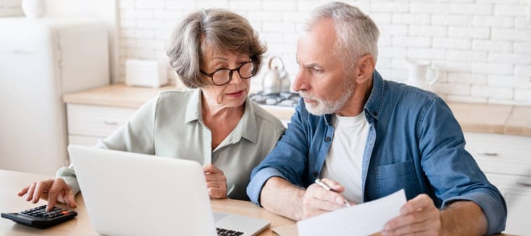 Senior couple going over finances