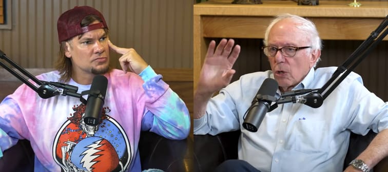 Stand-up comedian Theo Von speaks with Senator Bernie Sanders during an episode of "This Past Weekend."