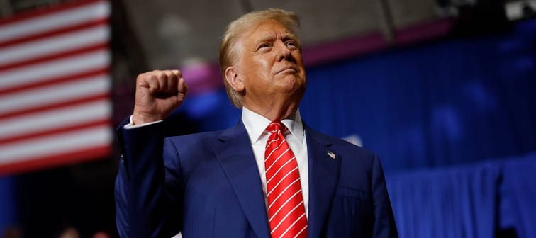 Donald Trump addresses the crowd at an August rally in Pennsylvania in 2024.