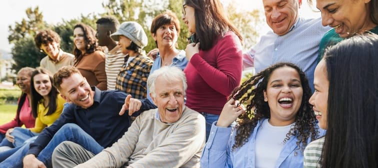 Group of multigenerational people having fun together