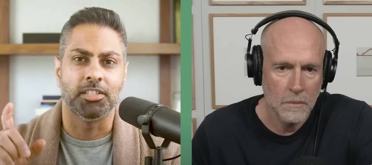 Ramit Sethi and Scott Galloway chat during a podcast interview in 2024.