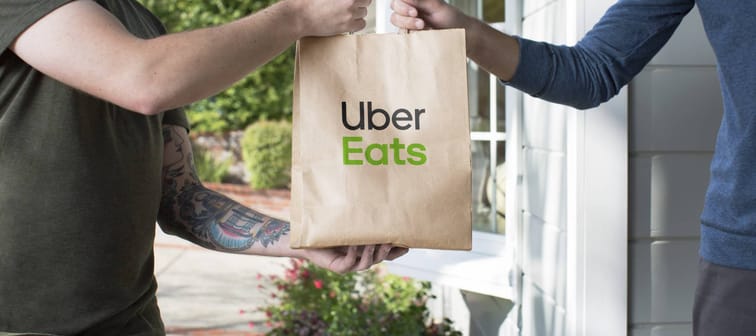 A food order being delivered via Uber Eats