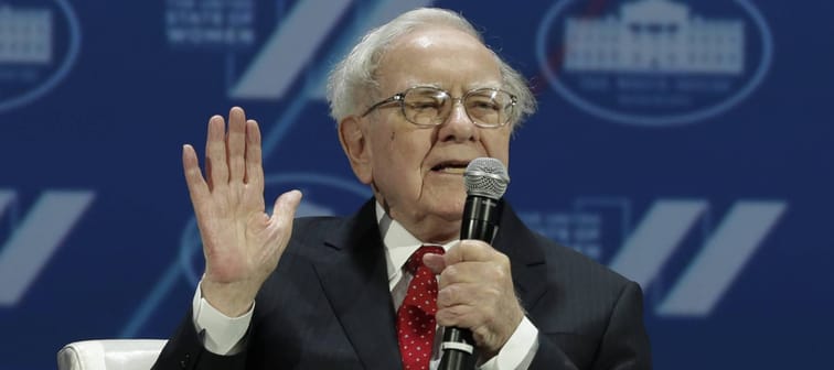 Investor Warren Buffett speaks during the "United State of Women Summit" at the Washington Convention Center in Washington, DC, June 14, 2016.