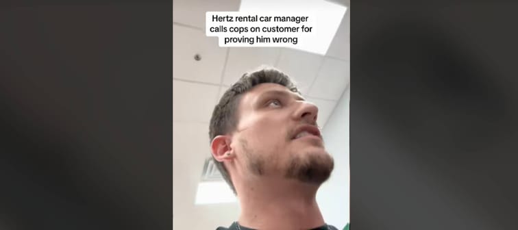 Logan arguing with Hertz manager about mileage fees