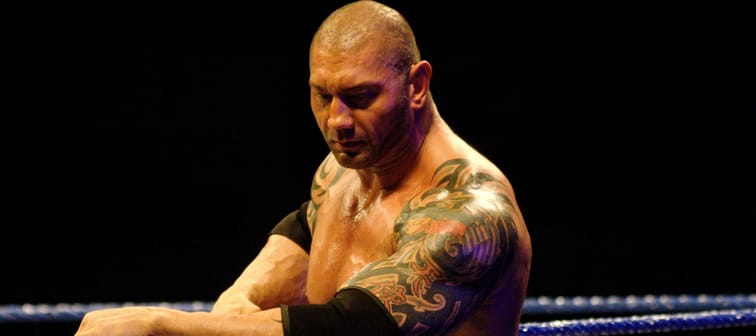 Dave "Batista" Bautista stands on the ring during a WWE event in Monterrey, Mexico, Oct. 15, 2009.