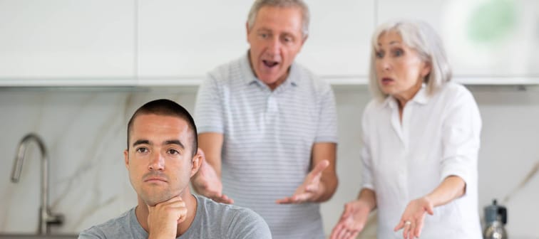 Angry son with parents.