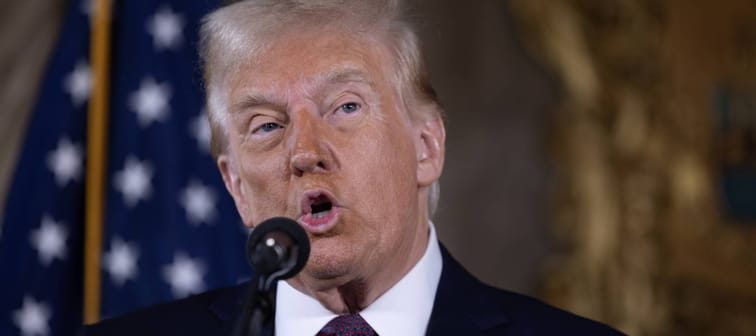 President-elect Donald Trump speaks during a press conference at Mar-a-Lago in Palm Beach, Florida, Jan. 7, 2025.