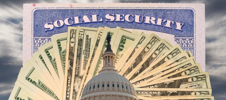 US Congress and Capitol in Washington DC with cash and social security card