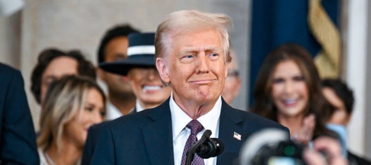 U.S. President Donald Trump speaks after being sworn in at his inauguration in the U.S. Capitol Rotunda on January 20, 2025 in Washington, DC.