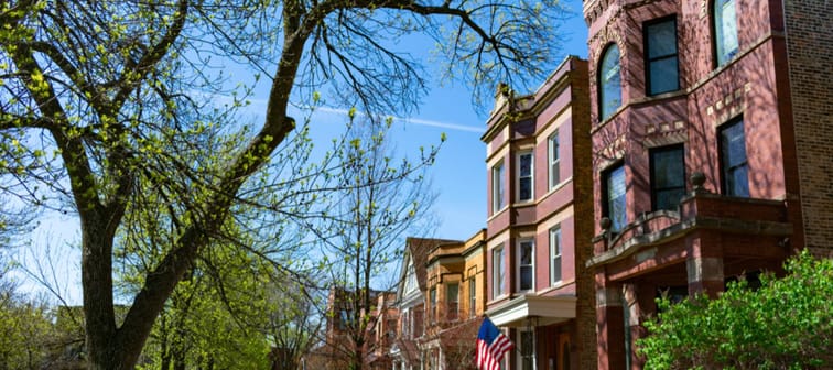 Row of Old Homes with Grass in the North Center Neighborhood of Chicago