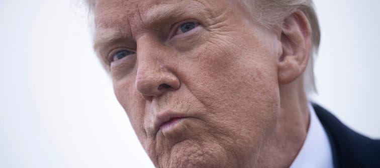 President Donald Trump speaks to the media before boarding Air Force One at Andrews Air Force Base in Prince George's County, Maryland, March 14, 2025.