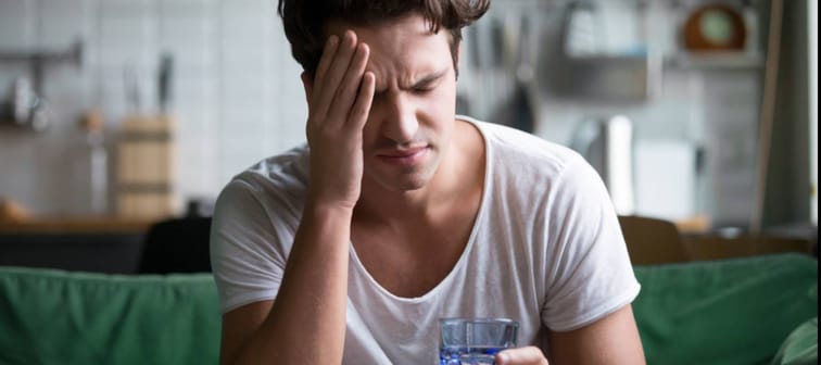 Young man looking stressed.
