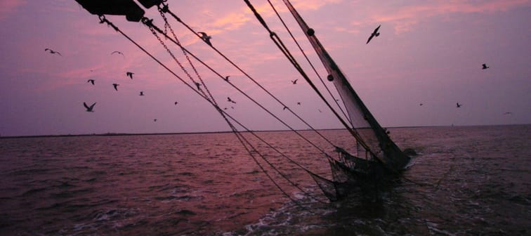 A shrimp trawls in the Mississippi Gulf outlet of the Louisiana Bayou.