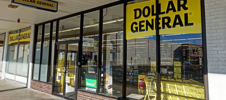 HDR image, Dollar General discount retailer store entrance - Revere, Massachusetts USA - November 23, 2017