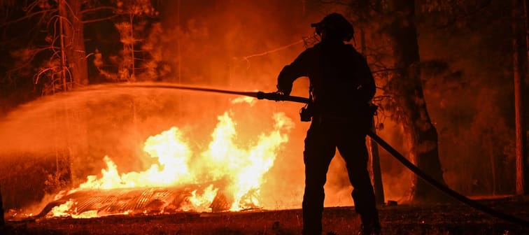 A firefighter battles the blaze during the 2024 California wildfires