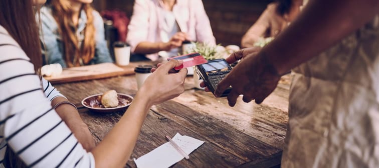 Customers paying their bill at a restaurant
