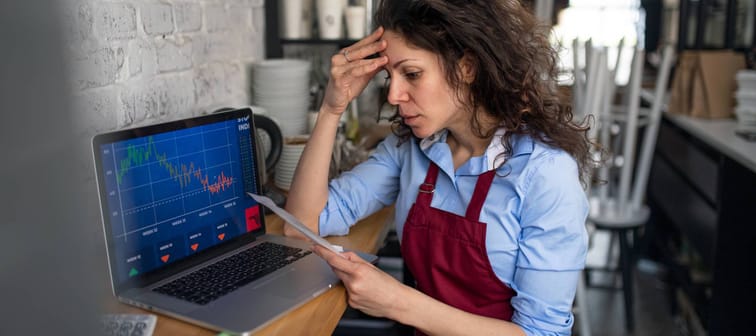 Woman concerned about poor business performance