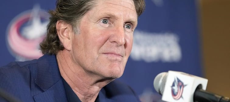 Mike Babcock addresses the media as the Columbus Blue Jackets introduce Babcock as their new head coach during a news conference on Saturday, July 1, 2023 in Columbus, Ohio. Babcock thought h