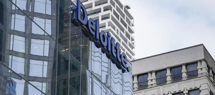 Deloitte signage is pictured in the financial district in Toronto, Friday, Sept. 8, 2023. CPA Ontario says Toronto-based Deloitte LLP has paid $1.59 million in fines and costs for breaching t