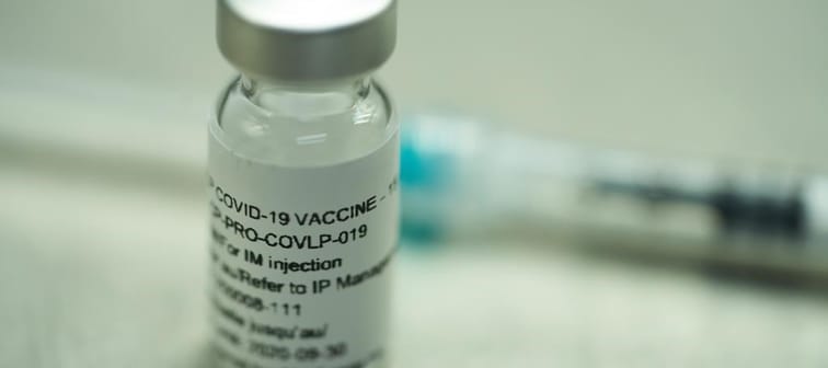 A vial of a plant-derived COVID-19 vaccine candidate, developed by Medicago, is shown in Quebec City on Monday, July 13, 2020 as part of the company&rsquo;s Phase 1 clinical trials in this ha