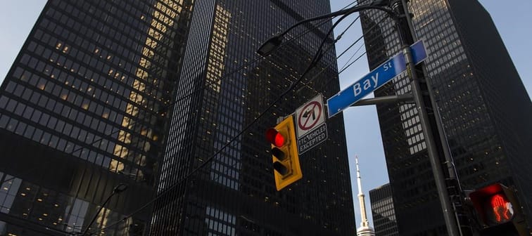Bay Street in Canada's financial district is shown in Toronto on Wednesday, March 18, 2020. 