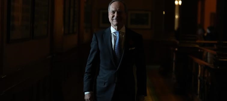 Ontario Finance Minister Peter Bethlenfalvy walks to a meeting at Queen's Park in Toronto on Thursday, Nov. 2, 2023. Ontario is projecting that it will end this fiscal year with a $4.5-billio
